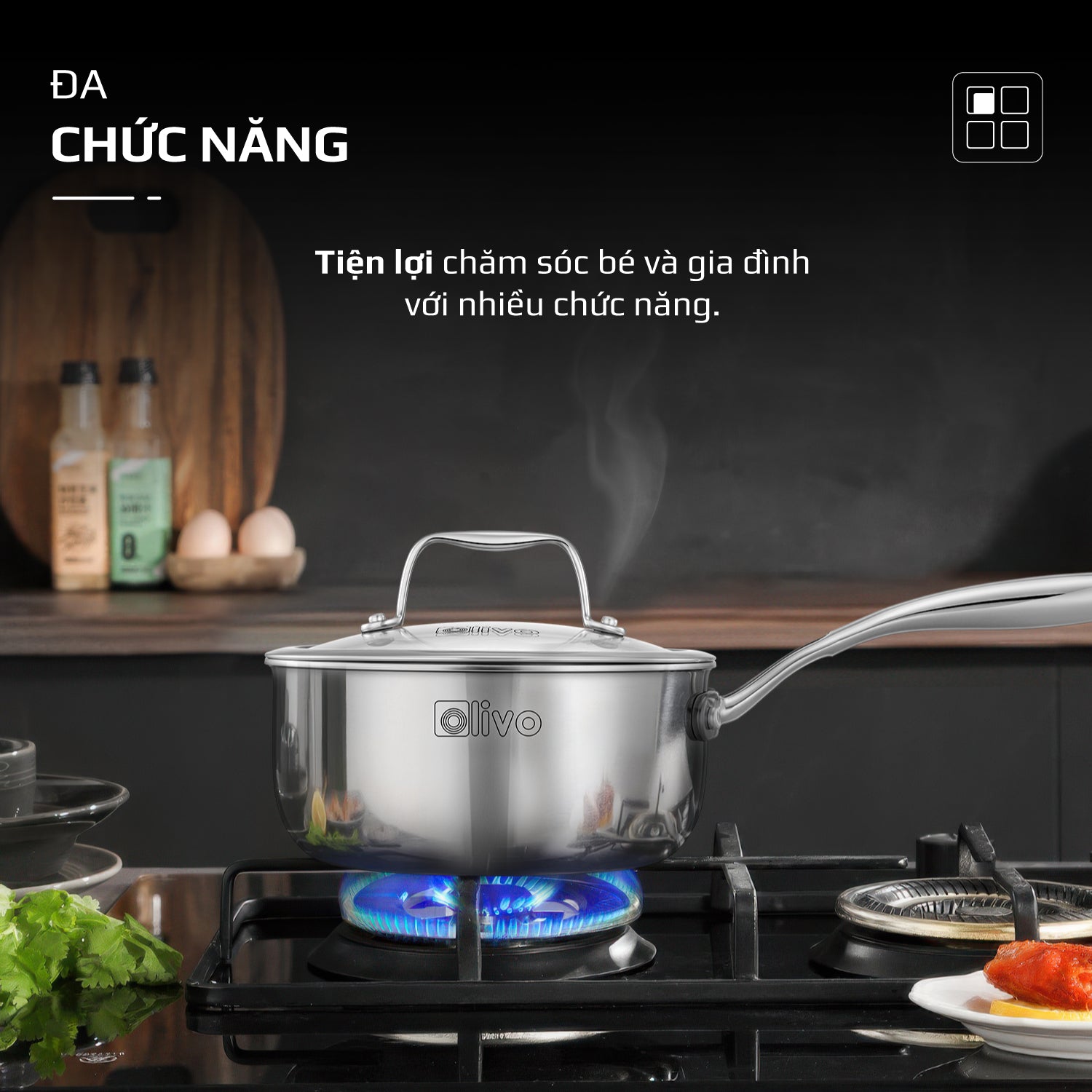 Quánh INOX OLIVO Davinci SD1885 - Kích Thước Nhỏ Gọn - Đường Kính 18Cm - Sâu Lòng  8.5Cm - Nấu Được Trên Mọi Loại Bếp