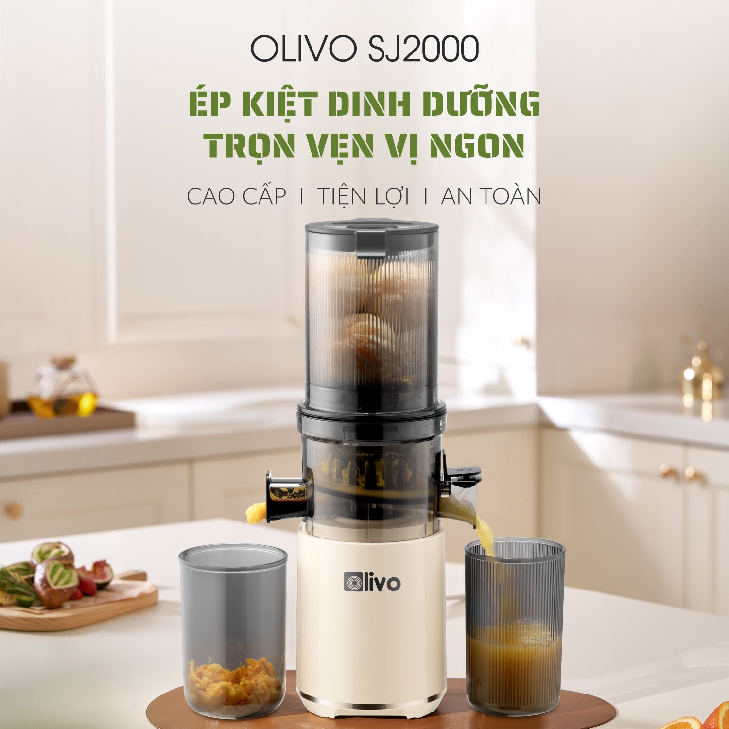 Máy Ép Chậm OLIVO SJ2000 - Khoang Tiếp Lớn, Củ Ép Kết Hợp Lưỡi Cắt Thông Minh, Thiết Kế Sang Trọng, Đẳng Cấp
