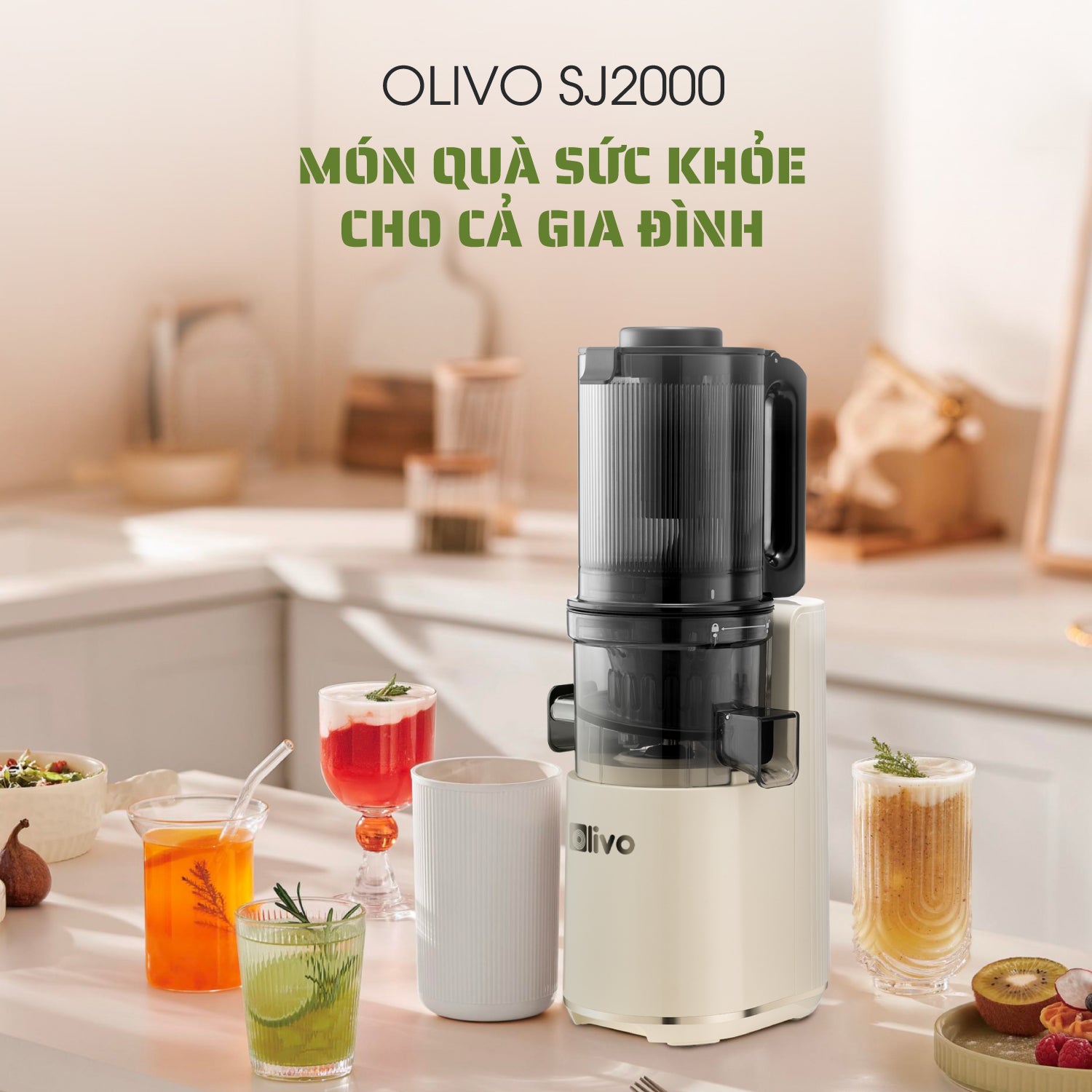 Máy Ép Chậm OLIVO SJ2000 - Khoang Tiếp Lớn, Củ Ép Kết Hợp Lưỡi Cắt Thông Minh, Thiết Kế Sang Trọng, Đẳng Cấp