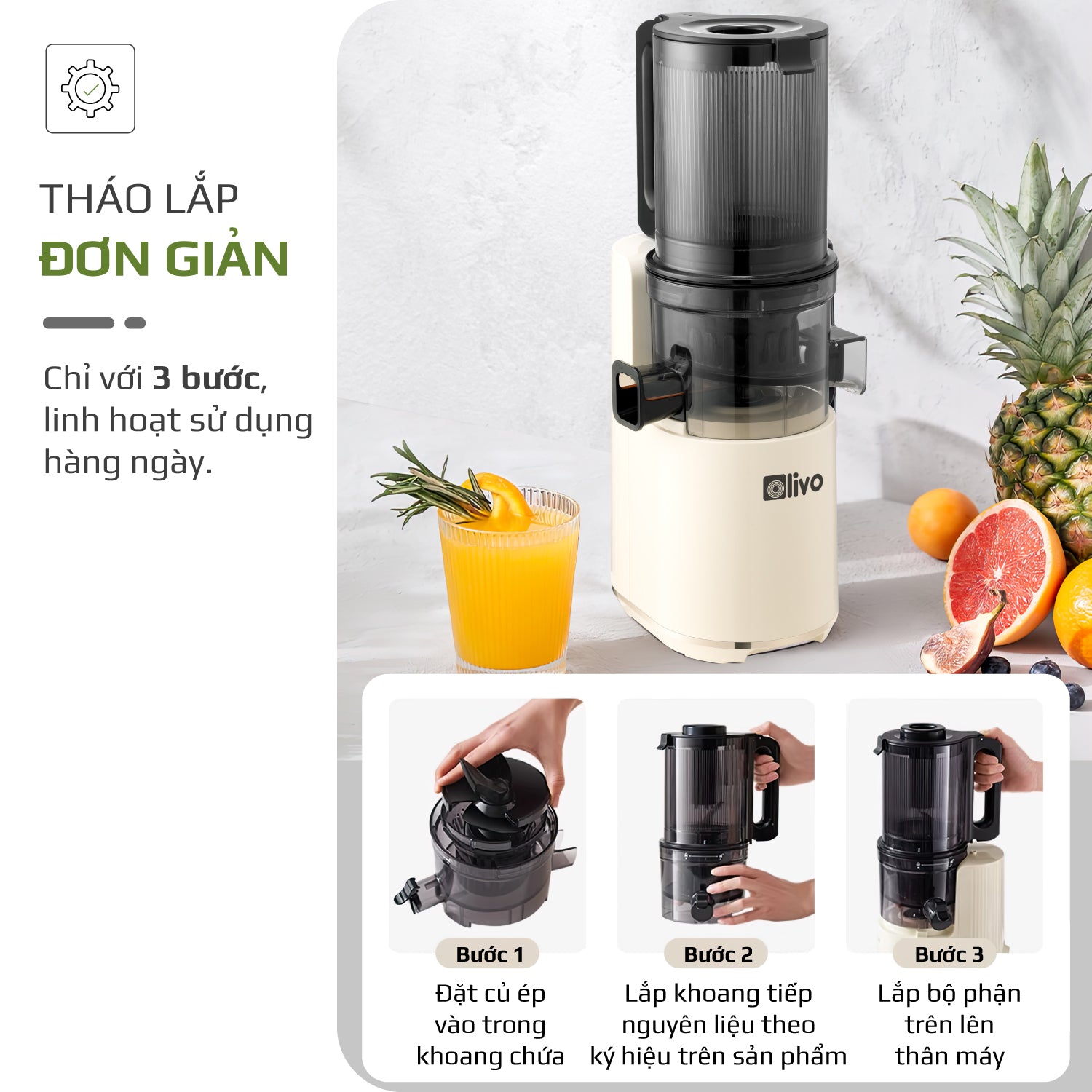 Máy Ép Chậm OLIVO SJ2000 - Khoang Tiếp Lớn, Củ Ép Kết Hợp Lưỡi Cắt Thông Minh, Thiết Kế Sang Trọng, Đẳng Cấp
