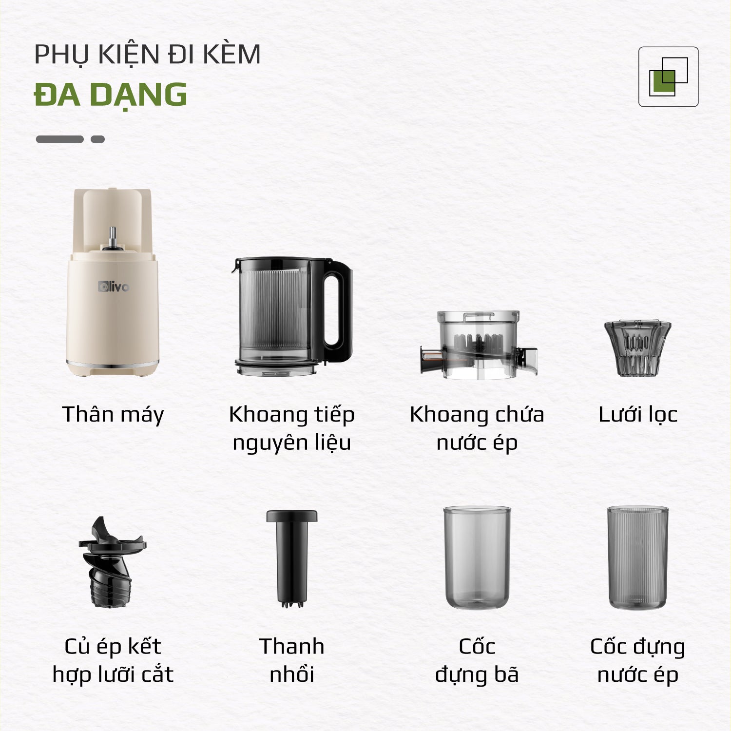 Máy Ép Chậm OLIVO SJ2000 - Khoang Tiếp Lớn, Củ Ép Kết Hợp Lưỡi Cắt Thông Minh, Thiết Kế Sang Trọng, Đẳng Cấp