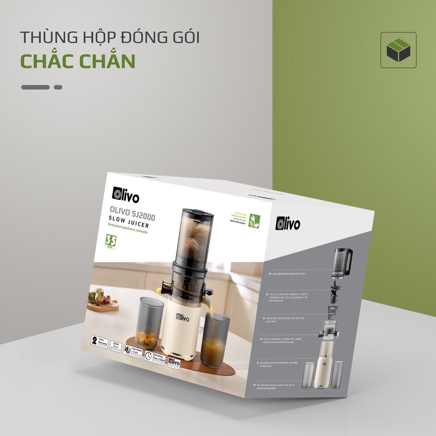 Máy Ép Chậm OLIVO SJ2000 - Khoang Tiếp Lớn, Củ Ép Kết Hợp Lưỡi Cắt Thông Minh, Thiết Kế Sang Trọng, Đẳng Cấp