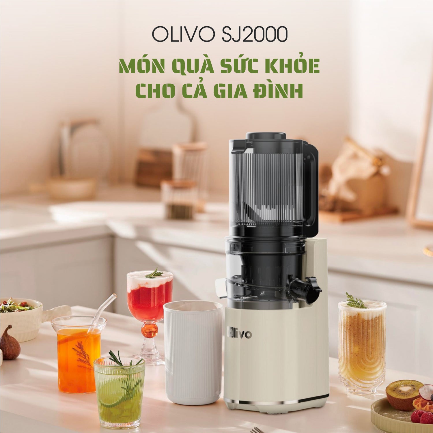 Máy Ép Chậm OLIVO SJ2000 - Khoang Tiếp Lớn, Củ Ép Kết Hợp Lưỡi Cắt Thông Minh, Thiết Kế Sang Trọng, Đẳng Cấp