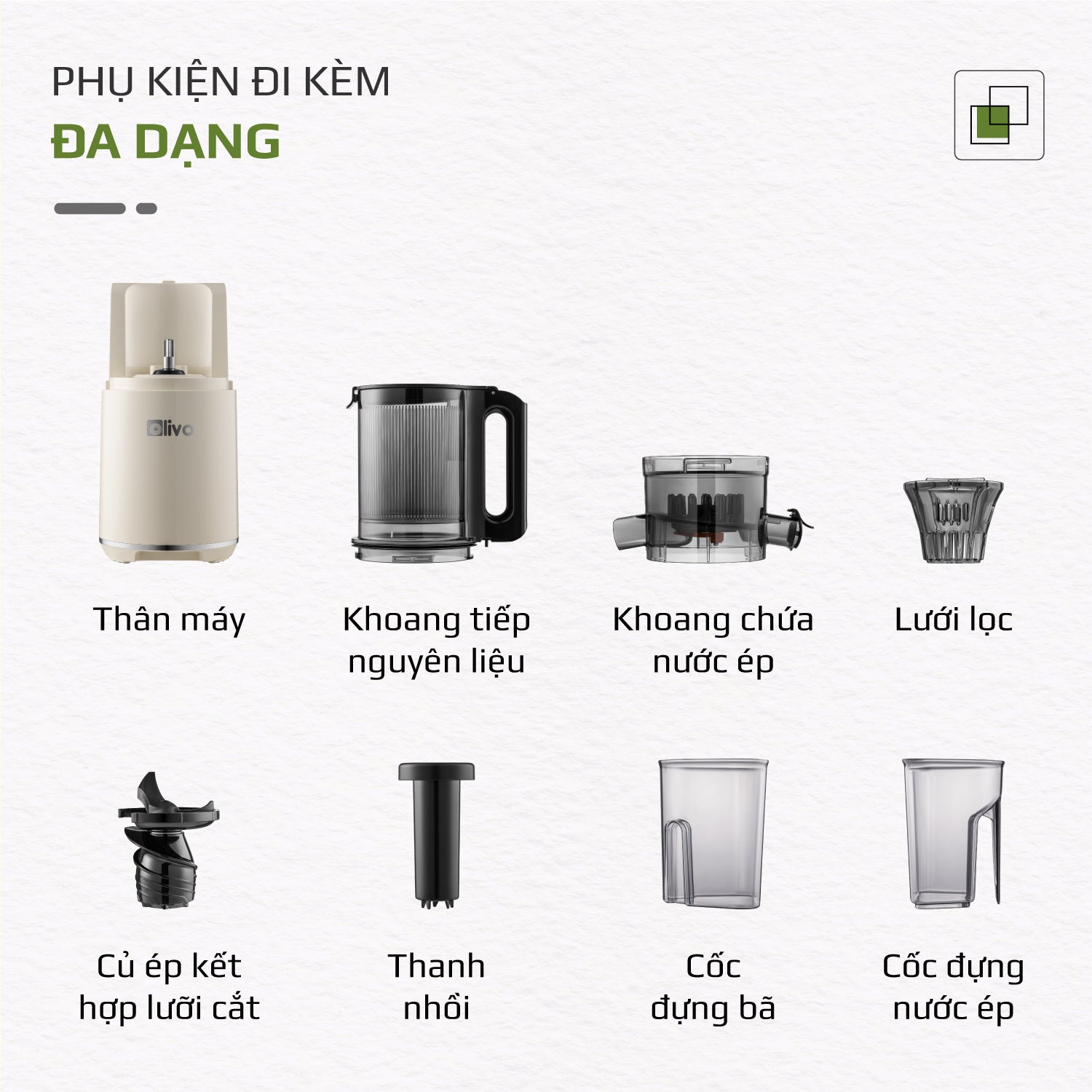 Máy Ép Chậm OLIVO SJ2000 - Khoang Tiếp Lớn, Củ Ép Kết Hợp Lưỡi Cắt Thông Minh, Thiết Kế Sang Trọng, Đẳng Cấp