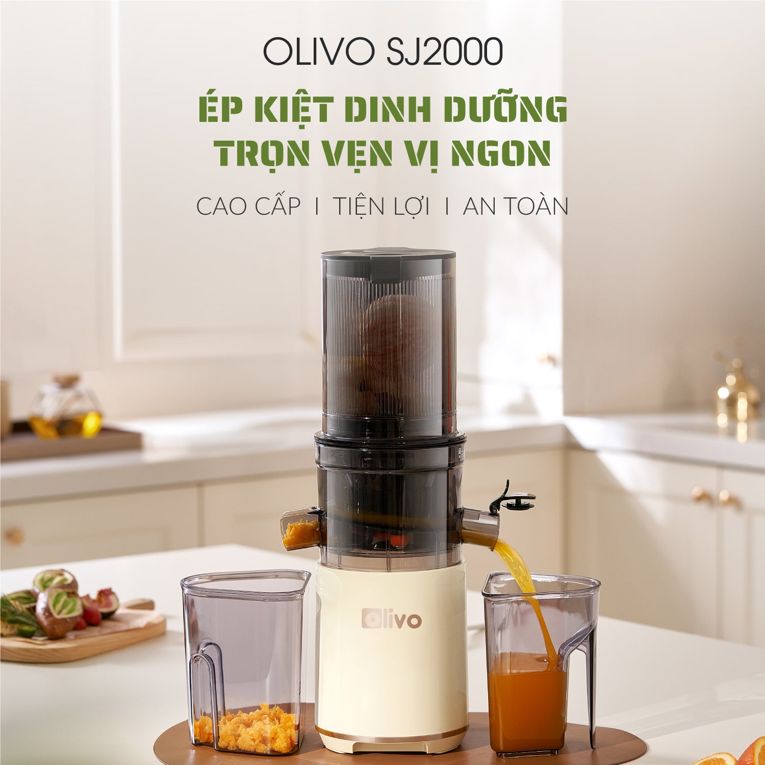 Máy Ép Chậm OLIVO SJ2000 - Khoang Tiếp Lớn, Củ Ép Kết Hợp Lưỡi Cắt Thông Minh, Thiết Kế Sang Trọng, Đẳng Cấp