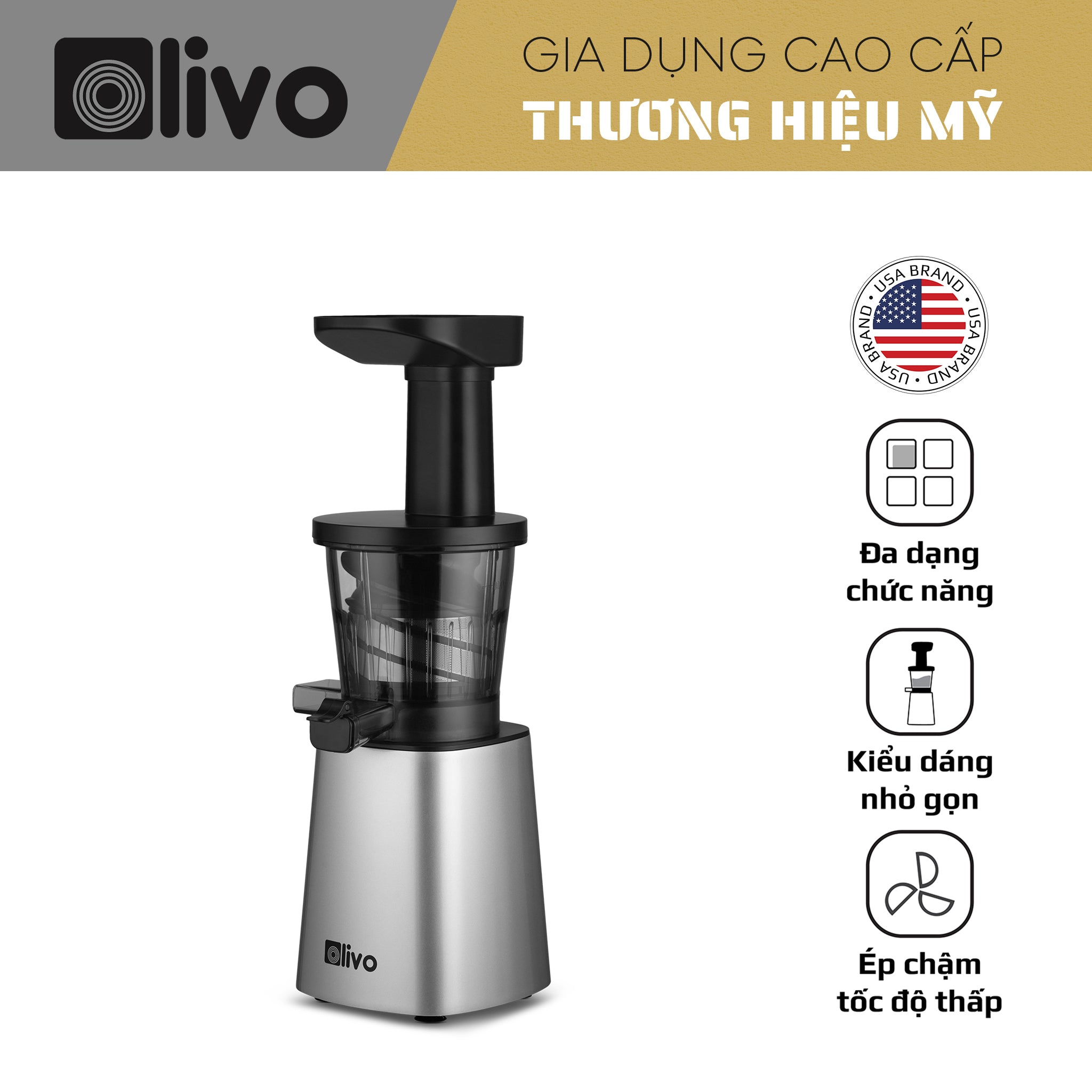 Máy Ép Chậm OLIVO SJ210- Ép Kiệt Bã 97% - Ép Trái Cây Hoa Quả Rau Củ Đa Năng