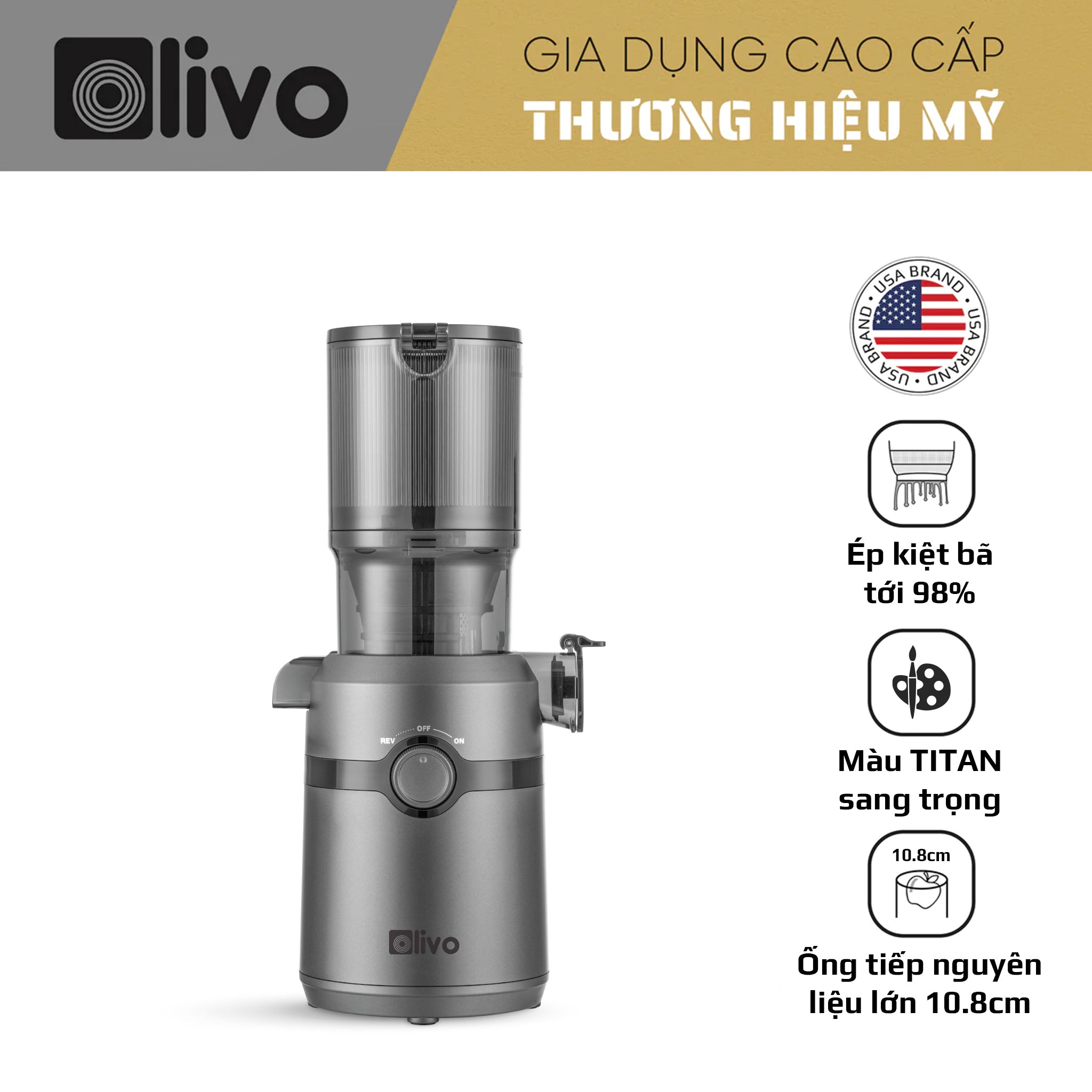 Máy Ép Chậm OLIVO SJ240 - Phiên Bản Giới Hạn Màu Titanium - Khoang Tiếp Lớn - Giải Pháp Hoàn Hảo Cho Việc Ép Kết Hợp Trái Cây, Rau Củ