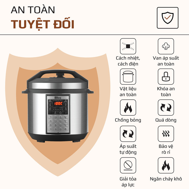 Nồi Áp Suất Điện Đa Năng OLIVO PC60 - 16 Chức Năng - Dung Tích 6L - Công Suất 1000W