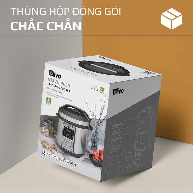 Nồi Áp Suất Điện Đa Năng OLIVO PC60 - 16 Chức Năng - Dung Tích 6L - Công Suất 1000W