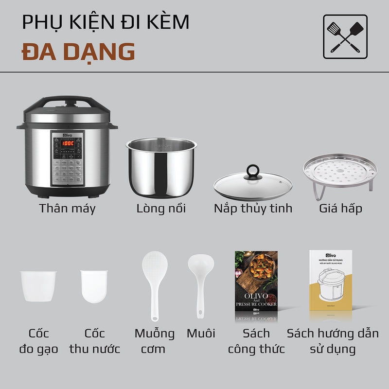 Nồi Áp Suất Điện Đa Năng OLIVO PC60 - 16 Chức Năng - Dung Tích 6L - Công Suất 1000W