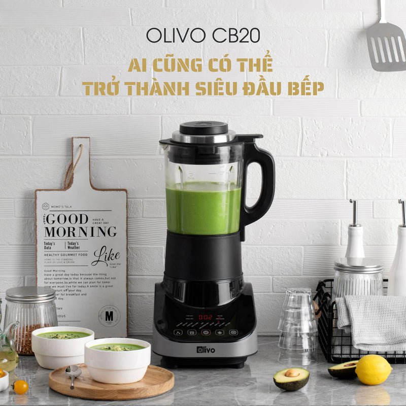 Máy Xay Nấu Đa Năng OLIVO CB20 - Độ Ồn Thấp Nhất - Chống Trào Tuyệt Đối - Vệ Sinh Khử Khuẩn -  Chống Dính Gốm