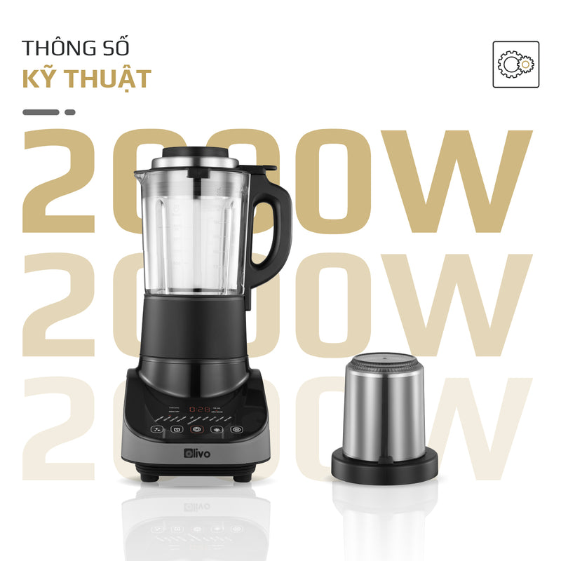 Máy Xay Nấu Đa Năng OLIVO CB20 - Độ Ồn Thấp Nhất - Chống Trào Tuyệt Đối - Vệ Sinh Khử Khuẩn -  Chống Dính Gốm