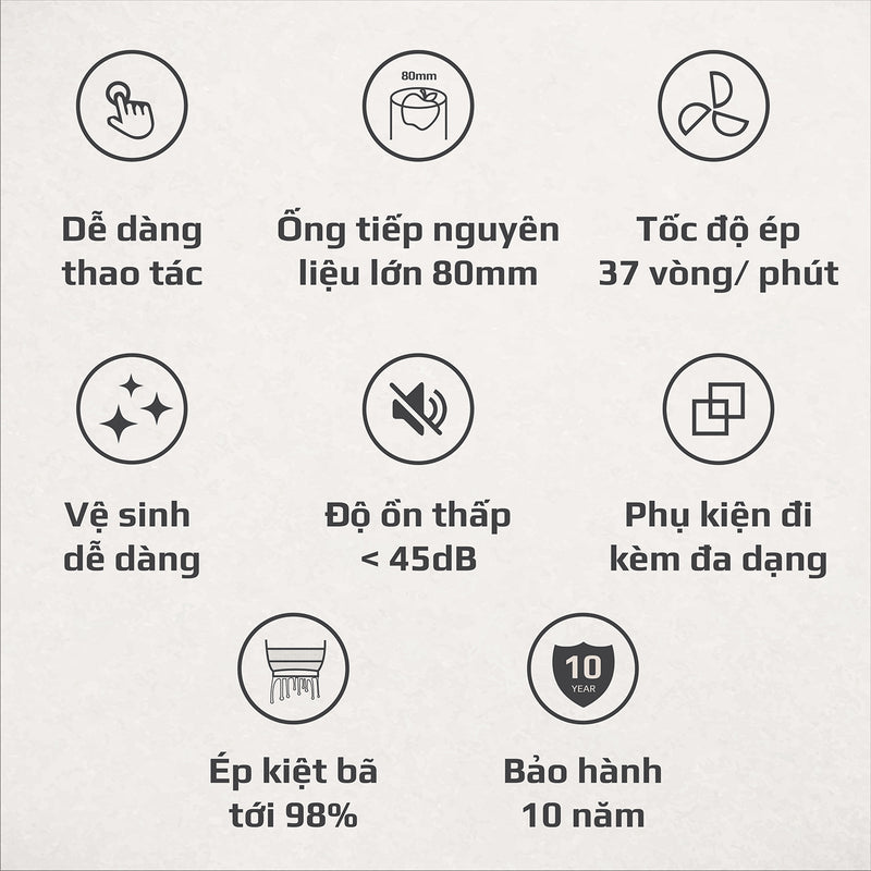 Máy Ép Chậm OLIVO SJ189 Cao Cấp -  Ép Trái Cây - Rau Củ Quả - Làm Kem - BH 10 Năm
